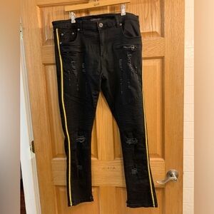 M.Society Men's Size 40X32 Stretch Skinny Black Denim Torn Distressed Jeans Pant